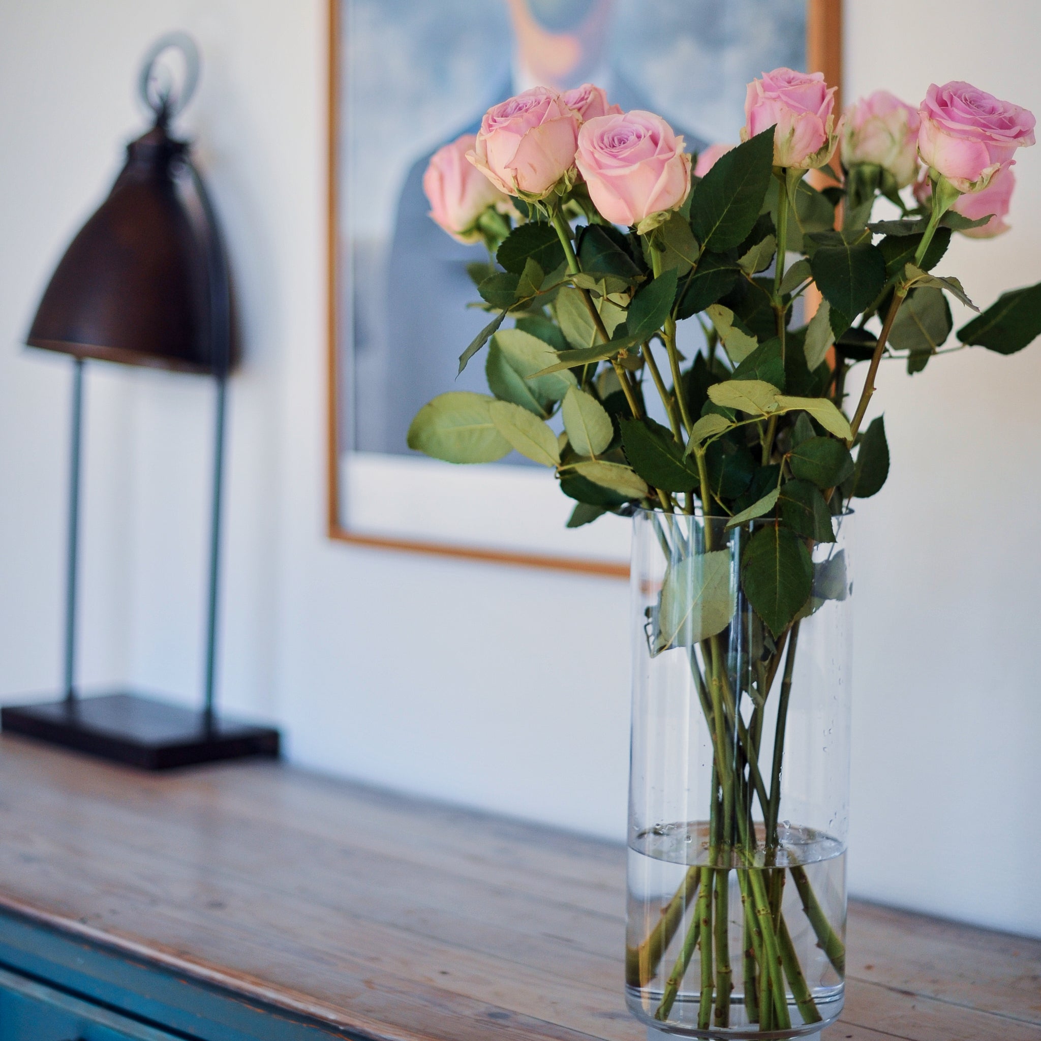 Bukett med ljusrosa Rosor 60 cm 10-pack